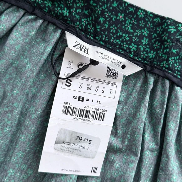 Zara Green Floral Midi Dress Ruffle Strap Square Neck Cottagecore Size S - Picture 4 of 16